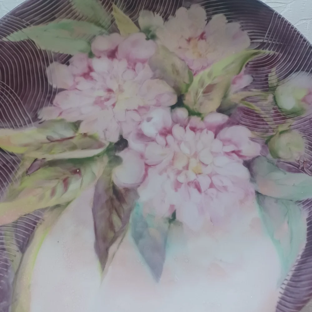 LIMOGES FRANCE 10"VINTAGE HAND PAINTED PLATE PEONIES - Picture 7 of 14